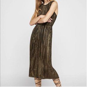 BCBG Gold/Metallic Wide Leg Pleated Culotte Romper